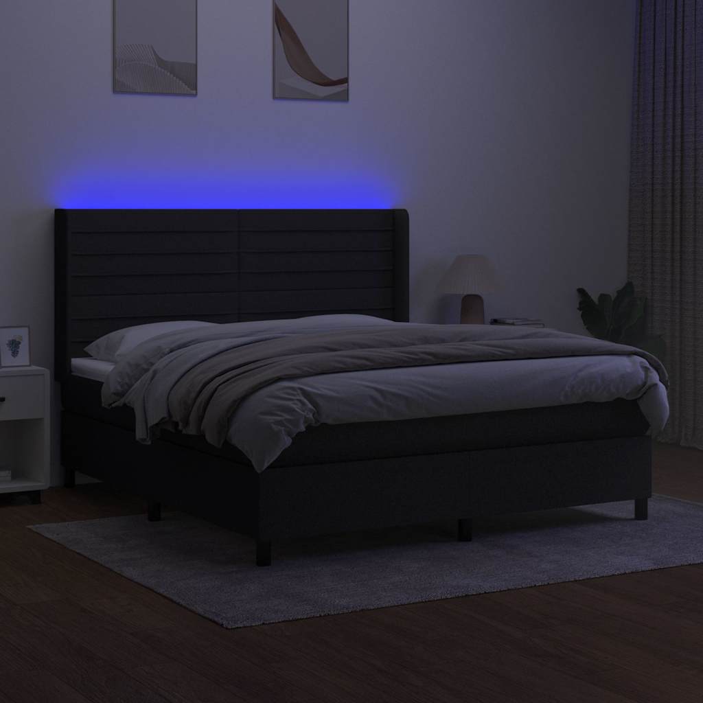 Krevet box spring s madracem LED crni 180x200 cm od tkanine