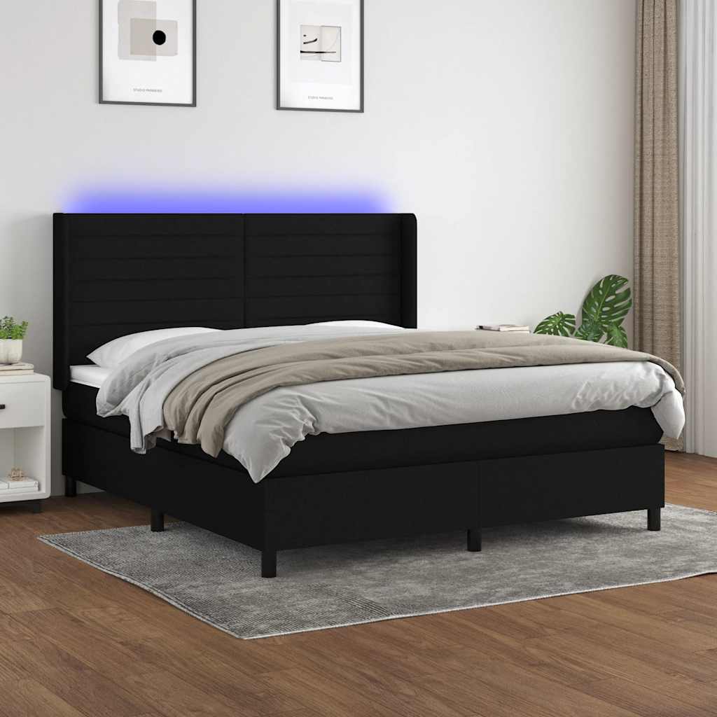 Krevet box spring s madracem LED crni 180x200 cm od tkanine