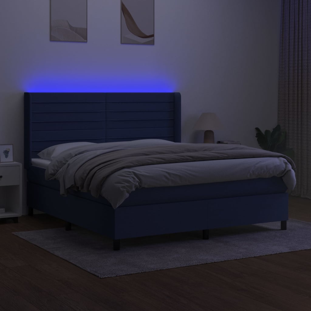 Krevet box spring s madracem LED plavi 180x200 cm od tkanine