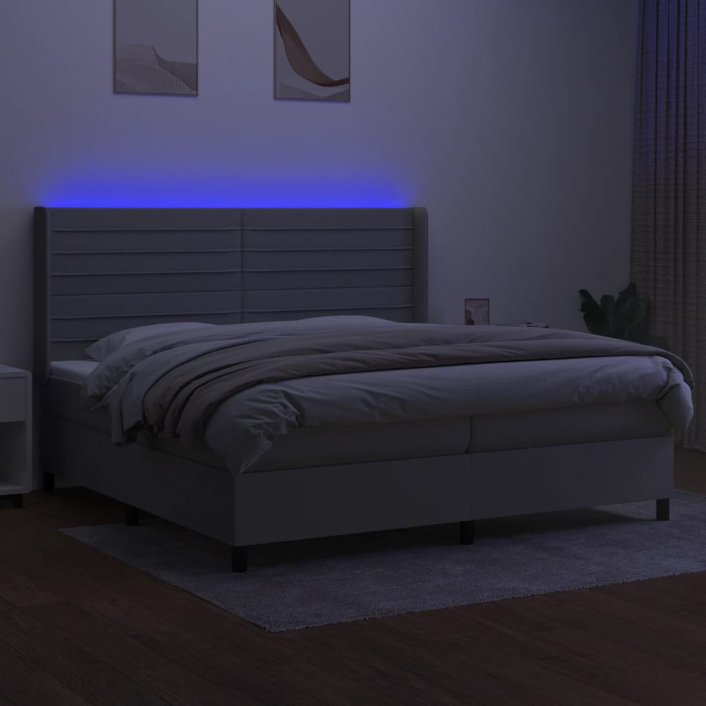 Krevet box spring s madracem LED svjetlosivi 200x200 cm tkanina