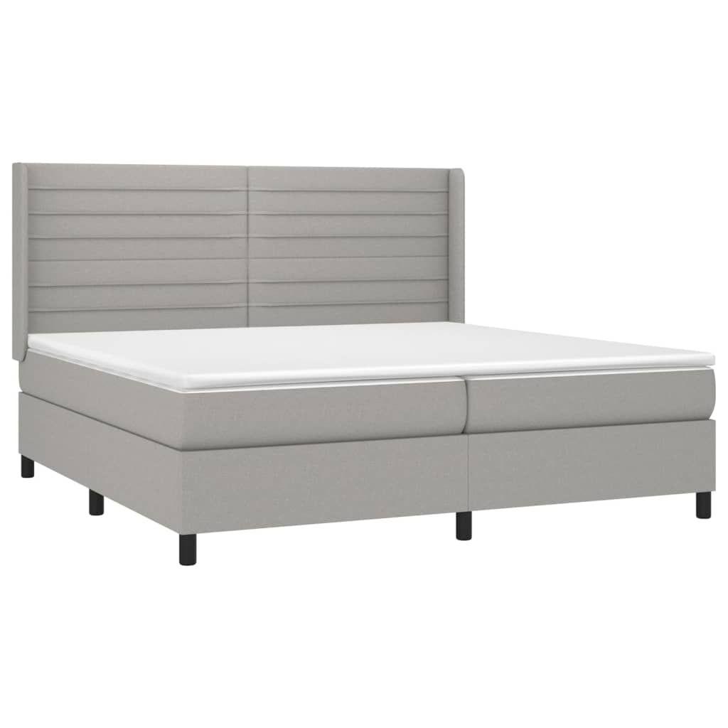Krevet box spring s madracem LED svjetlosivi 200x200 cm tkanina