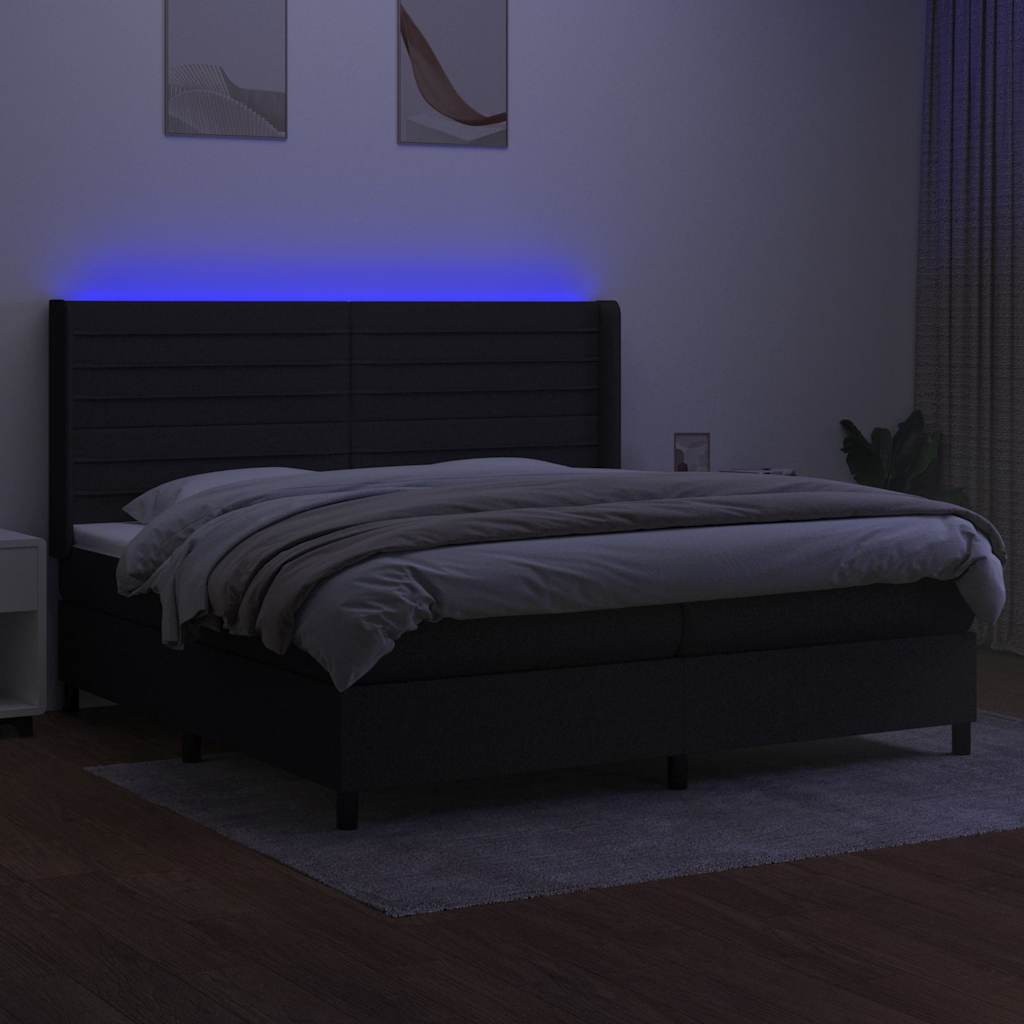 Krevet box spring s madracem LED crni 200x200 cm od tkanine