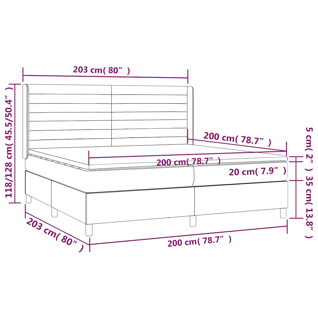 Krevet box spring s madracem LED crni 200x200 cm od tkanine