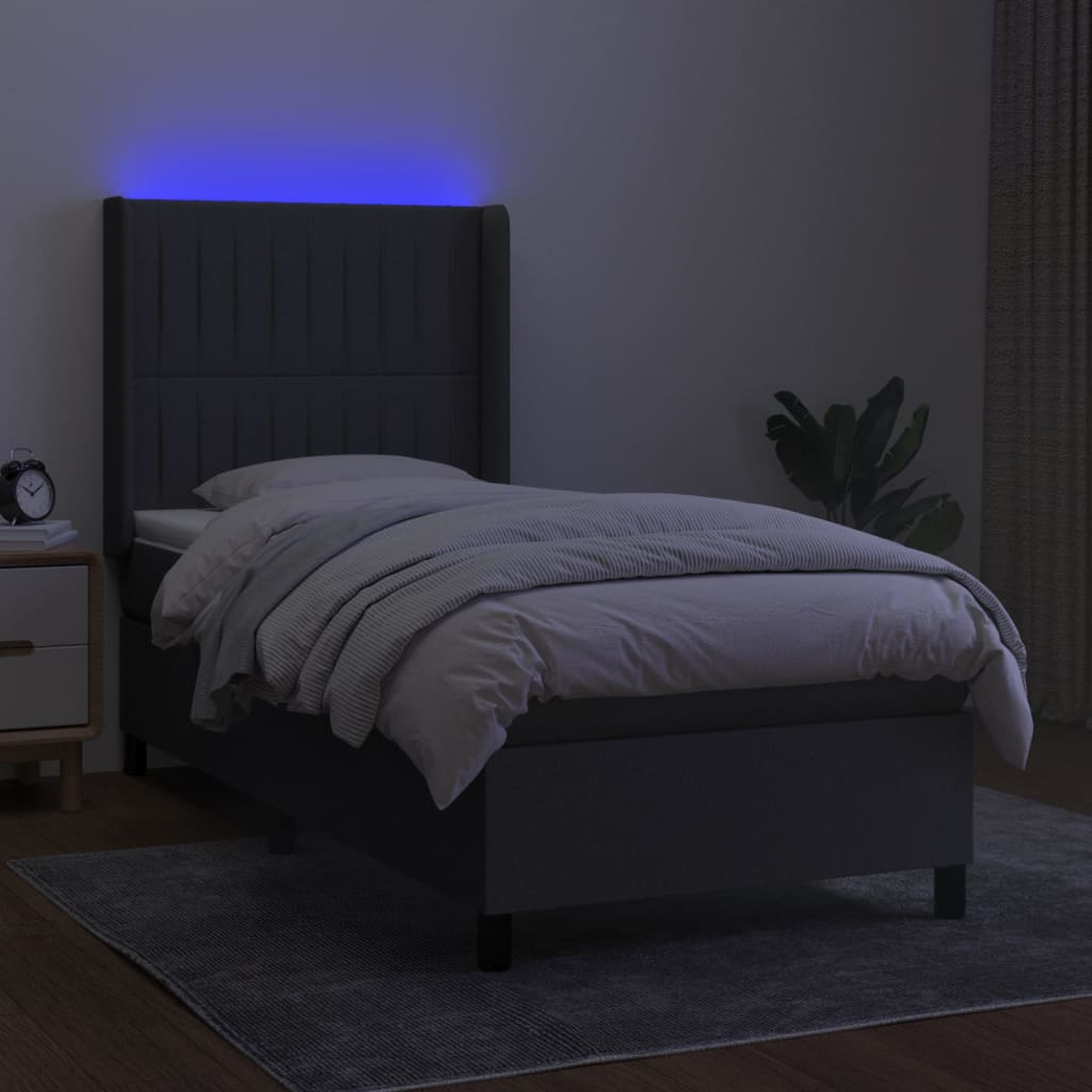 Krevet box spring s madracem LED tamnosivi 80 x 200 cm tkanina