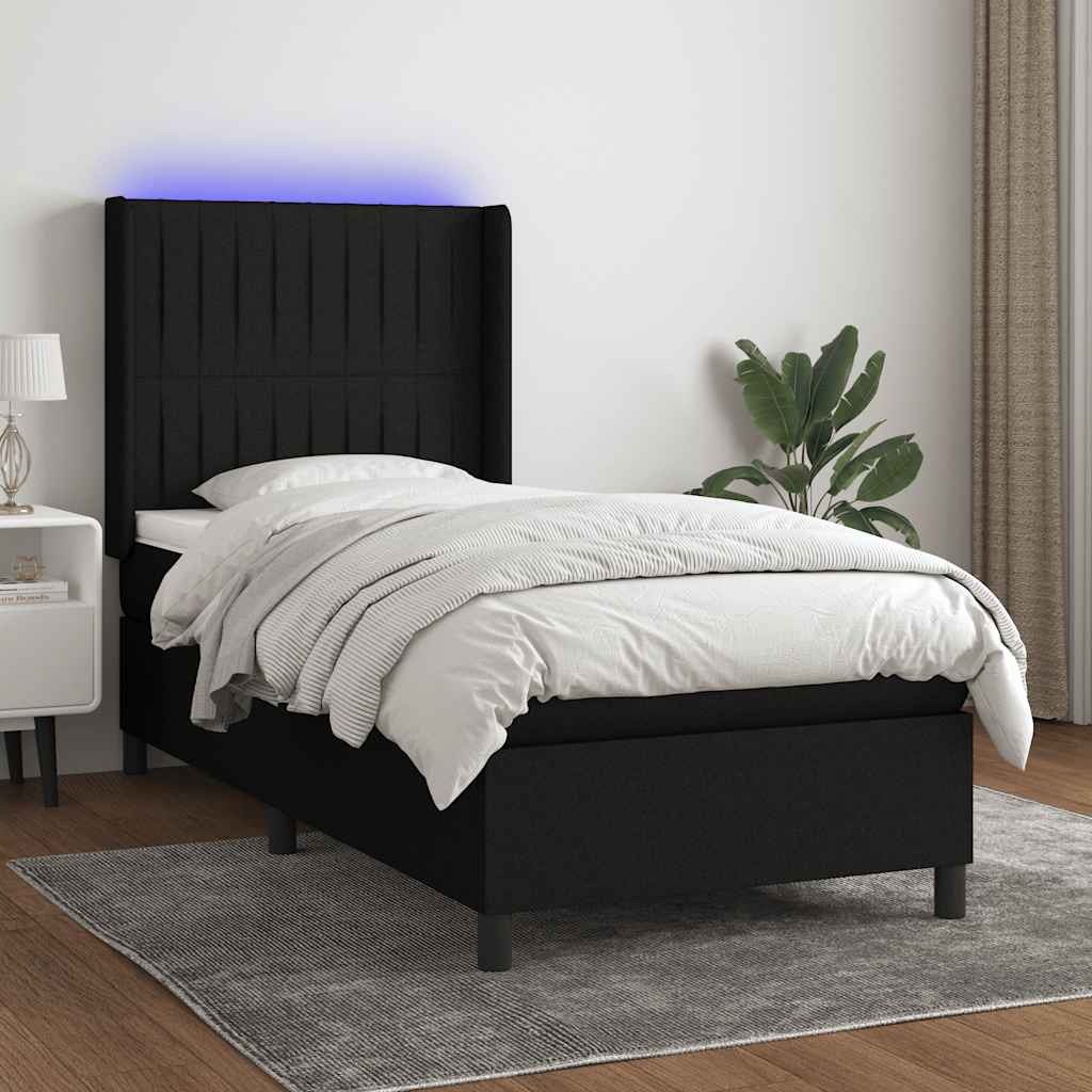 Krevet box spring s madracem LED crni 80 x 200 cm od tkanine