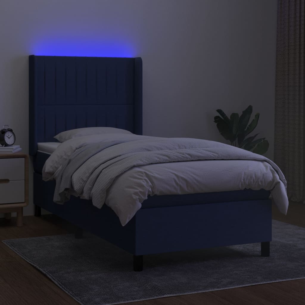 Krevet box spring s madracem LED plavi 80 x 200 cm od tkanine