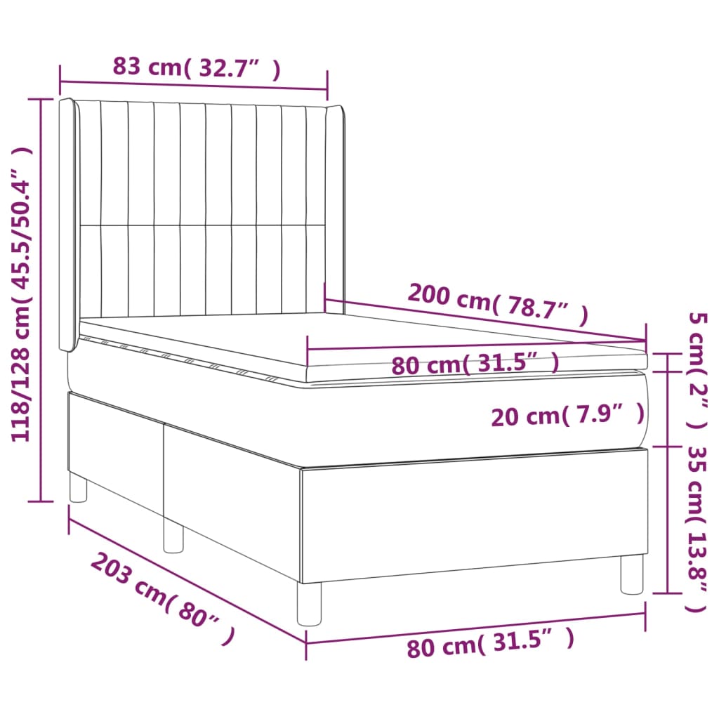 Krevet box spring s madracem LED plavi 80 x 200 cm od tkanine