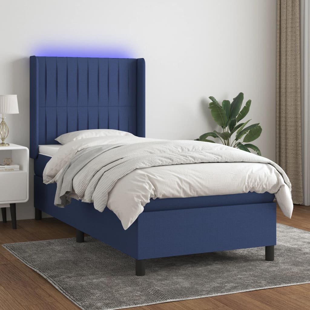 Krevet box spring s madracem LED plavi 80 x 200 cm od tkanine