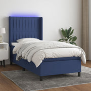 Krevet box spring s madracem LED plavi 80 x 200 cm od tkanine
