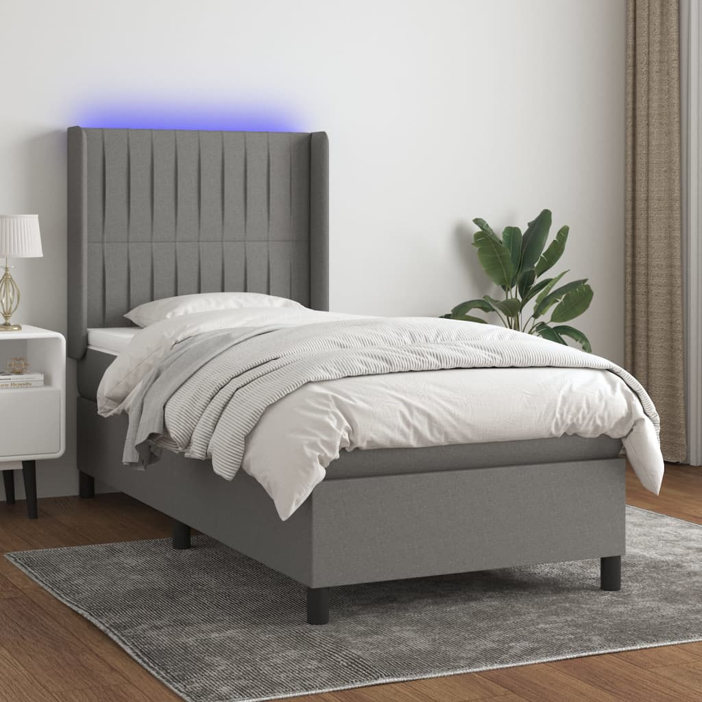 Krevet box spring s madracem LED tamnosivi 90x200 cm tkanina