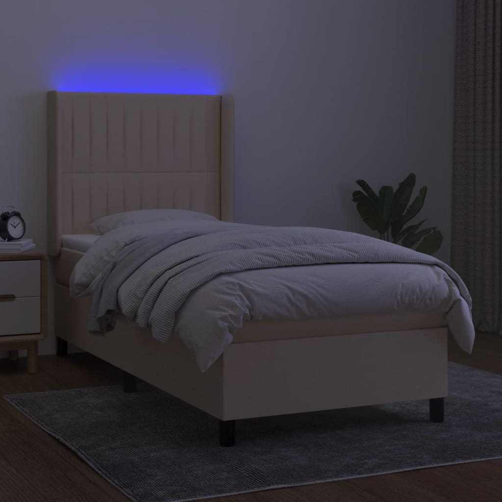 Krevet box spring s madracem LED krem 90x200 cm od tkanine