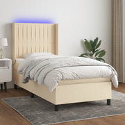 Krevet box spring s madracem LED krem 90x200 cm od tkanine