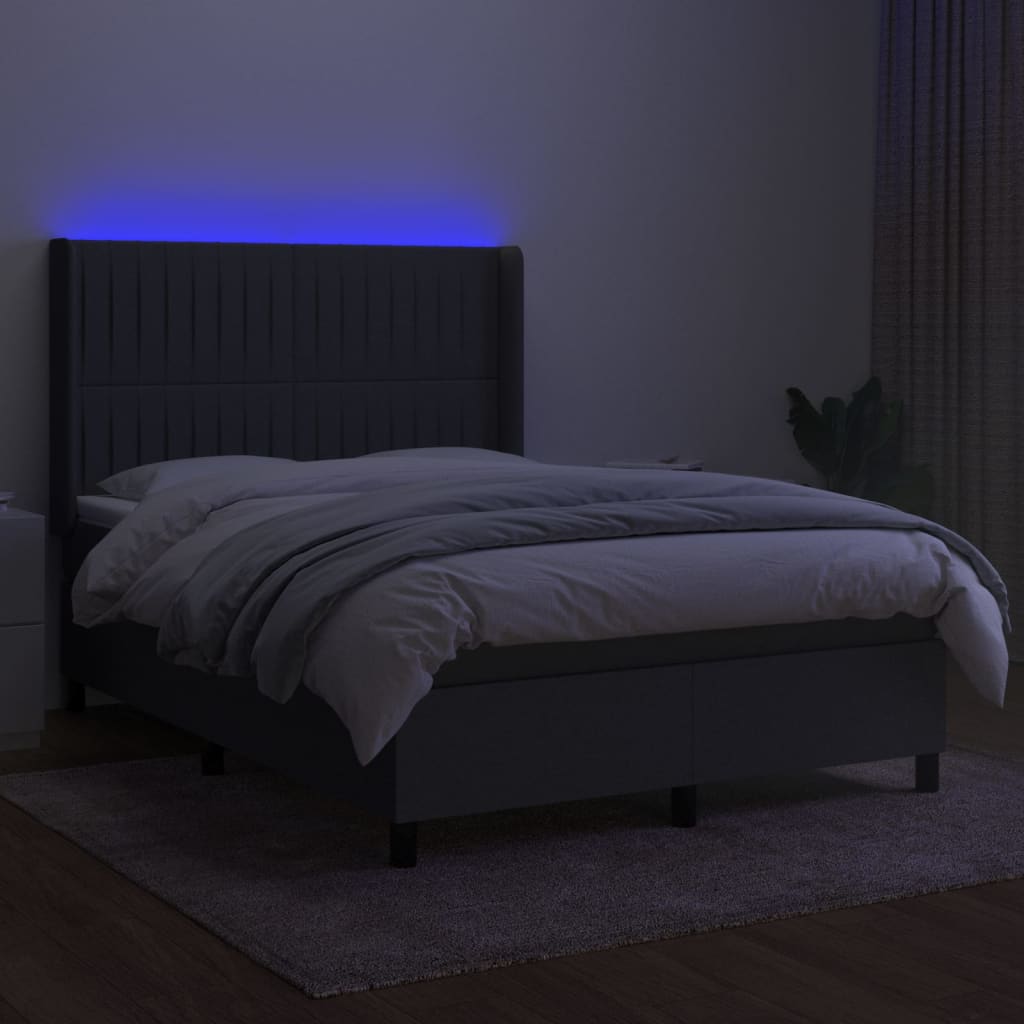 Krevet box spring s madracem LED tamnosivi 140x200 cm tkanina