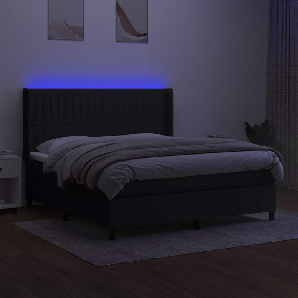Krevet box spring s madracem LED crni 160x200 cm od tkanine