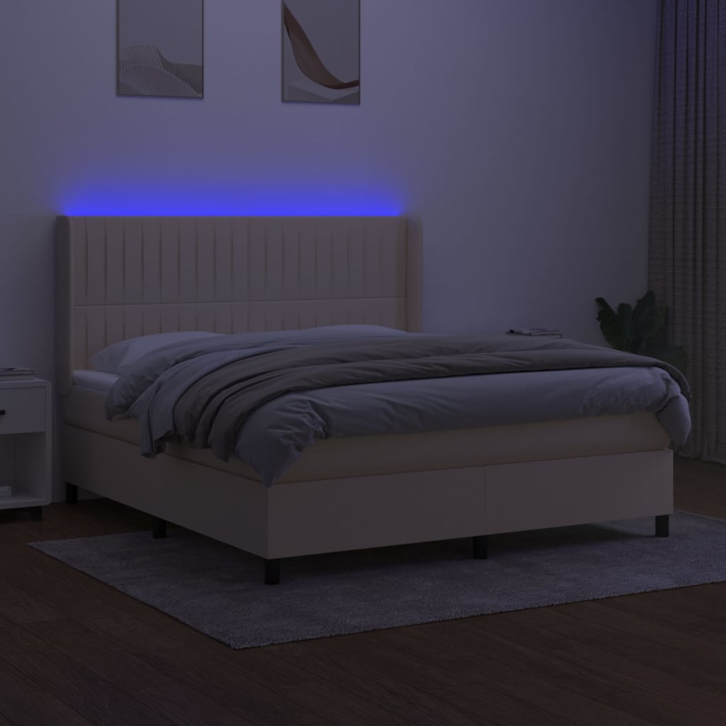 Krevet box spring s madracem LED krem 160x200 cm od tkanine