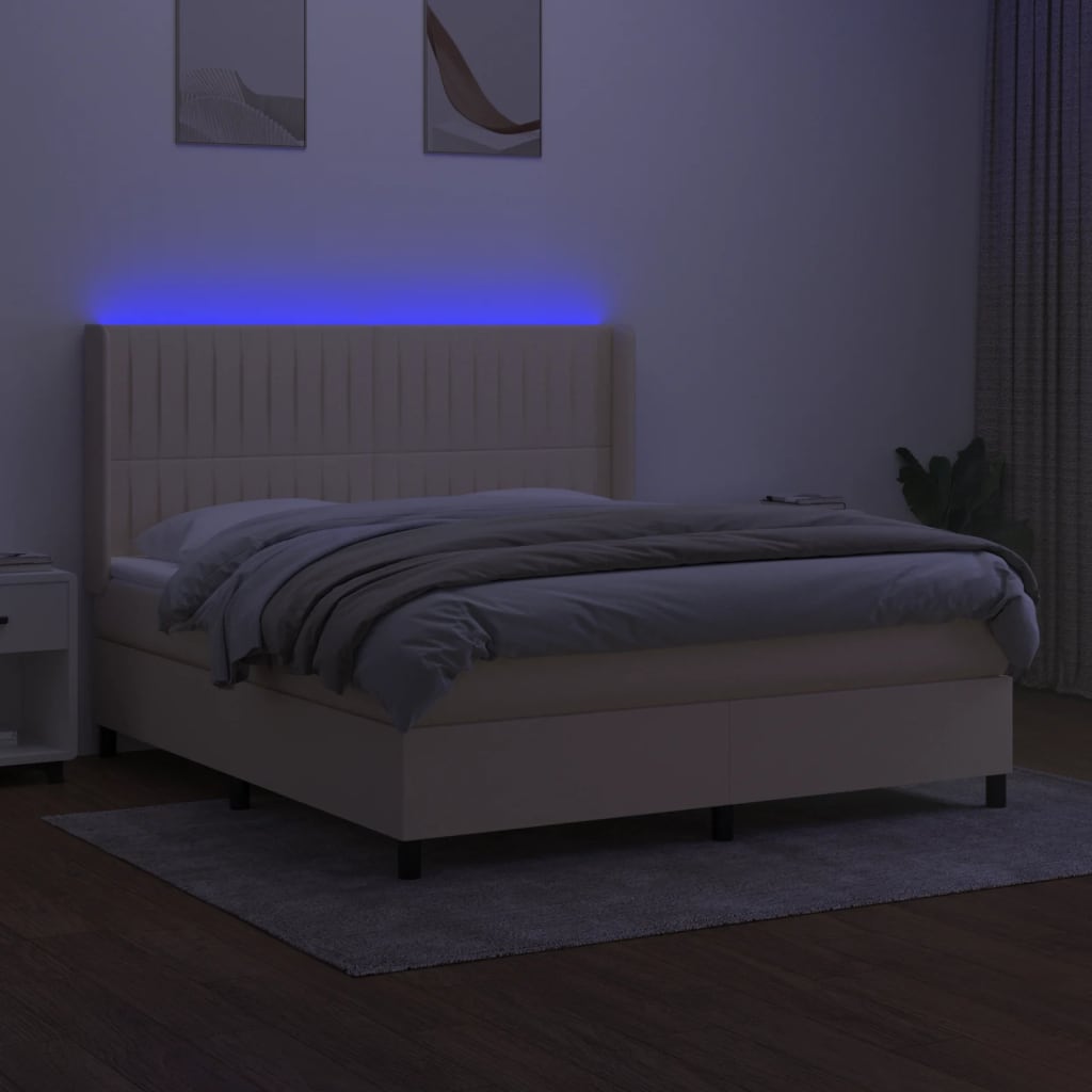Krevet box spring s madracem LED krem 180x200 cm od tkanine