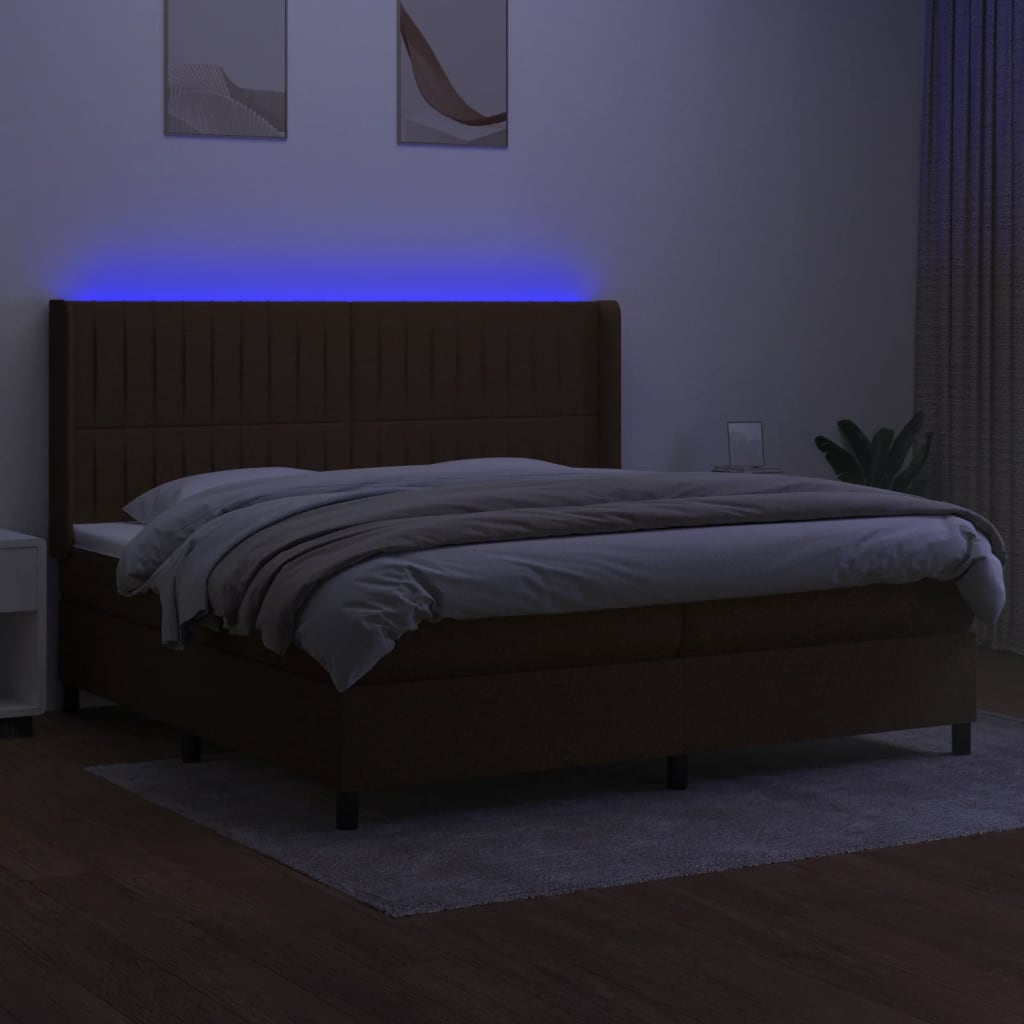 Krevet box spring s madracem LED tamnosmeđi 200x200 cm tkanina