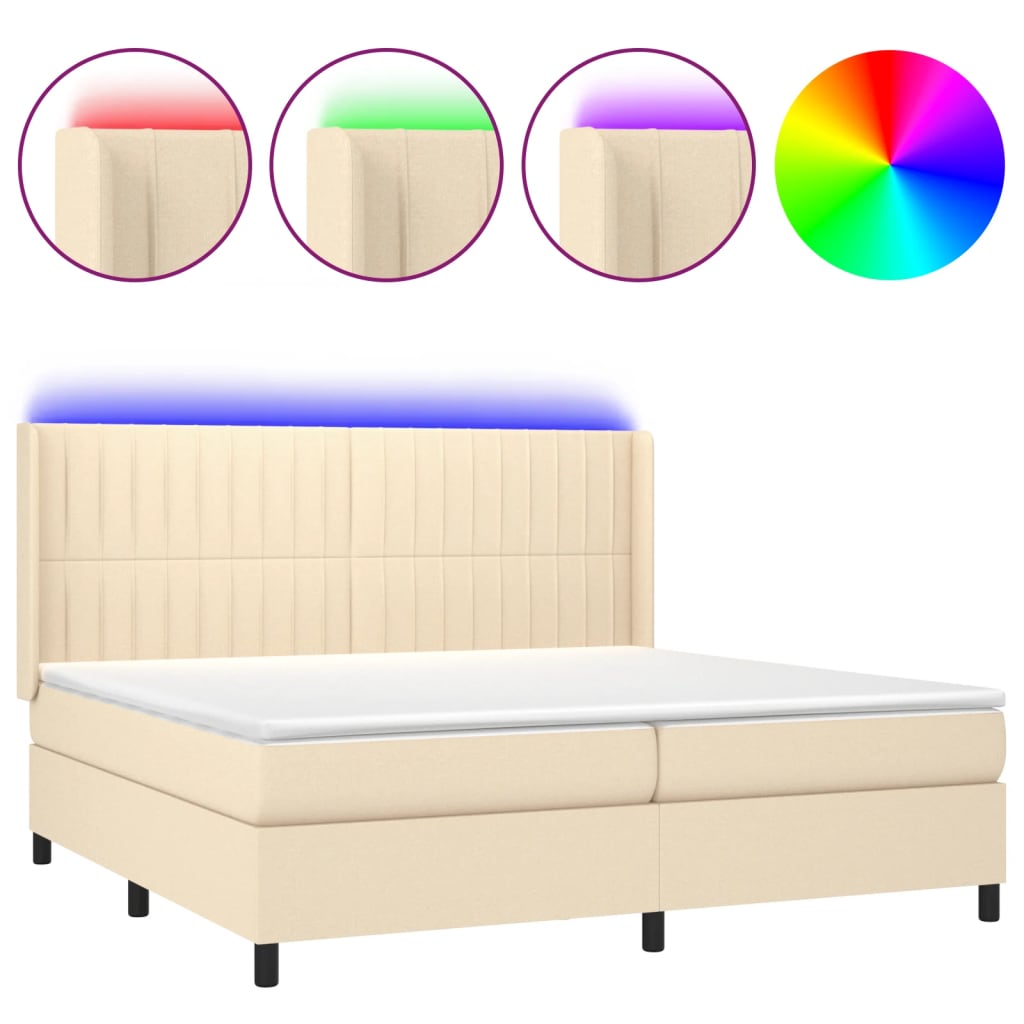 Krevet box spring s madracem LED krem 200x200 cm od tkanine