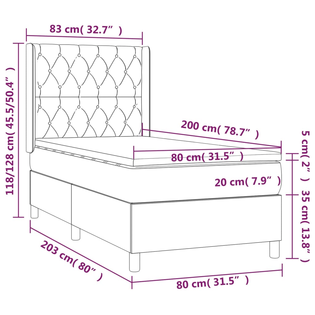 Krevet box spring s madracem LED tamnosivi 80 x 200 cm tkanina