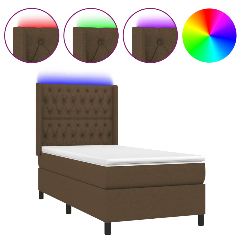 Krevet box spring s madracem LED tamnosmeđi 80 x 200 cm tkanina