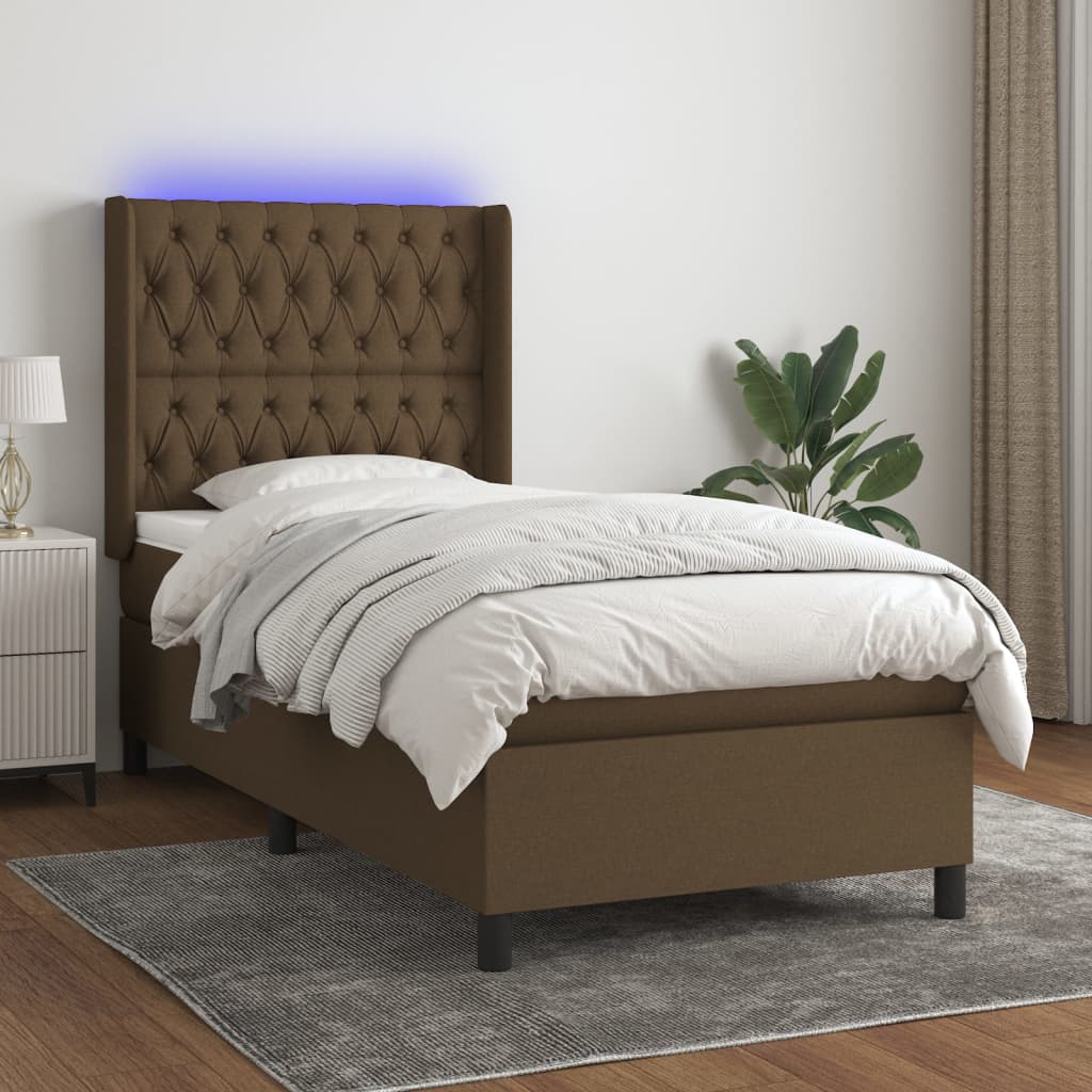 Krevet box spring s madracem LED tamnosmeđi 80 x 200 cm tkanina