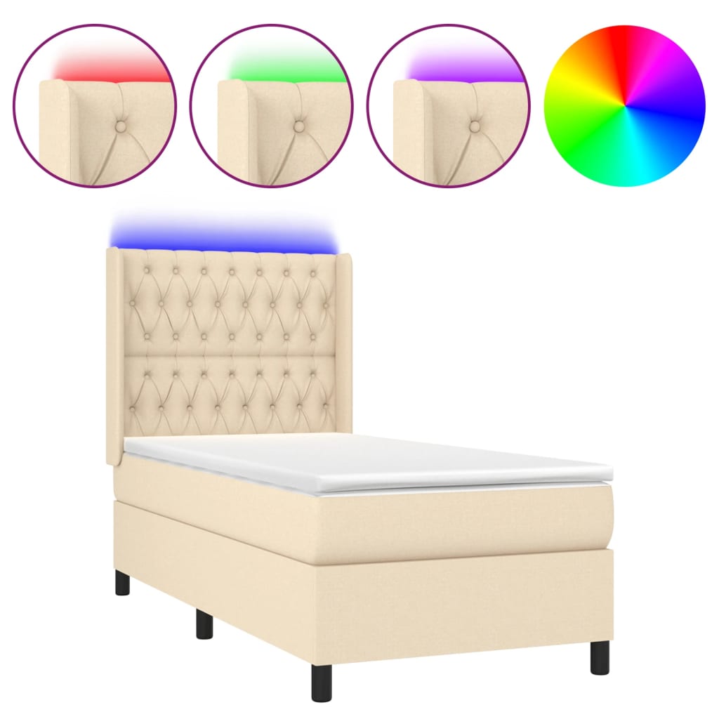 Krevet box spring s madracem LED krem 80 x 200 cm od tkanine