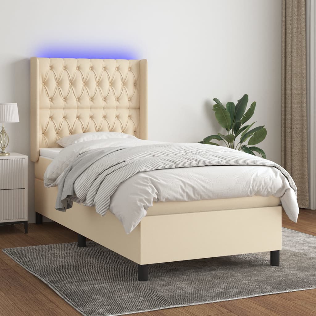 Krevet box spring s madracem LED krem 80 x 200 cm od tkanine