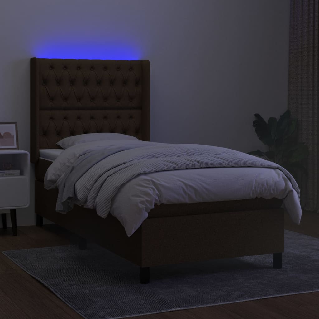 Krevet box spring s madracem LED tamnosmeđi 90x190 cm tkanina