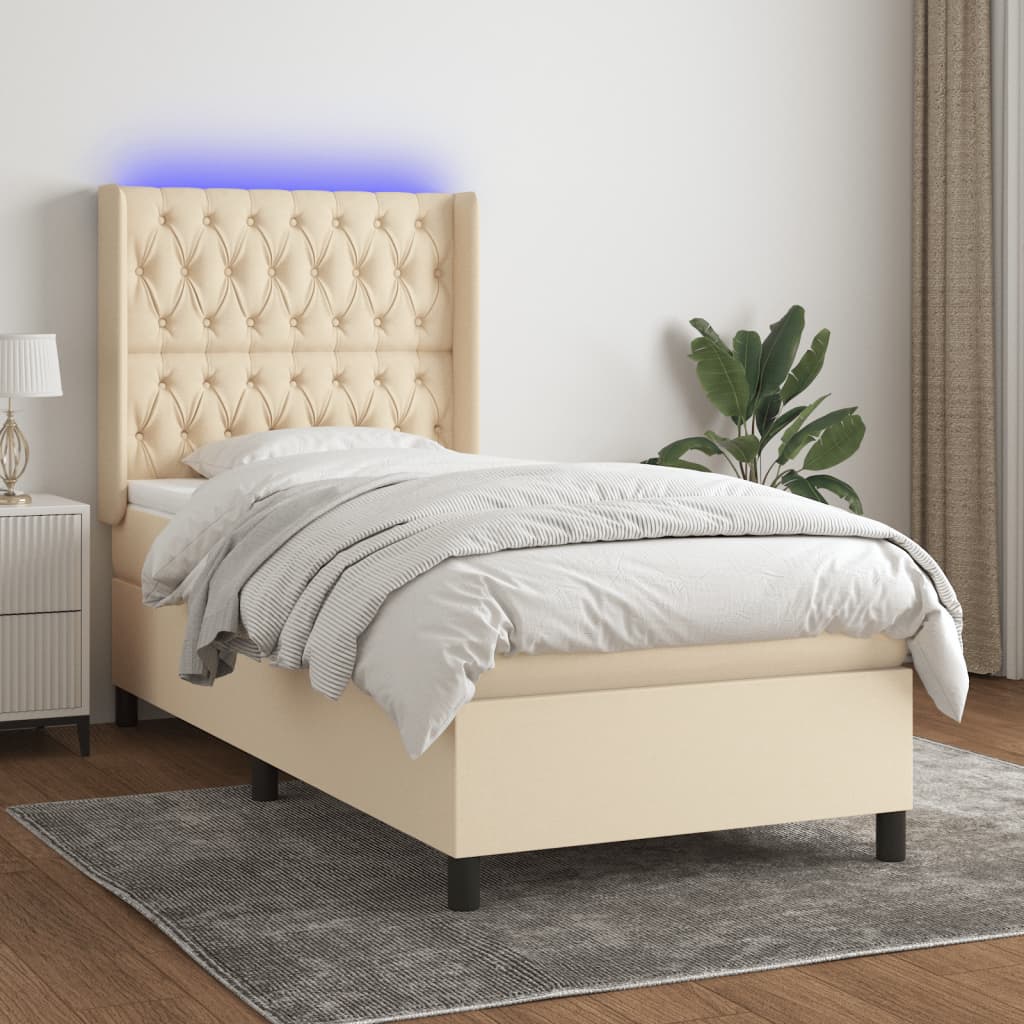 Krevet box spring s madracem LED krem 90x190 cm od tkanine