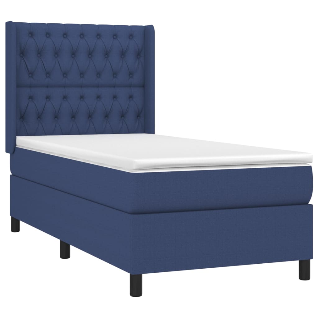 Krevet box spring s madracem LED plavi 90x190 cm od tkanine