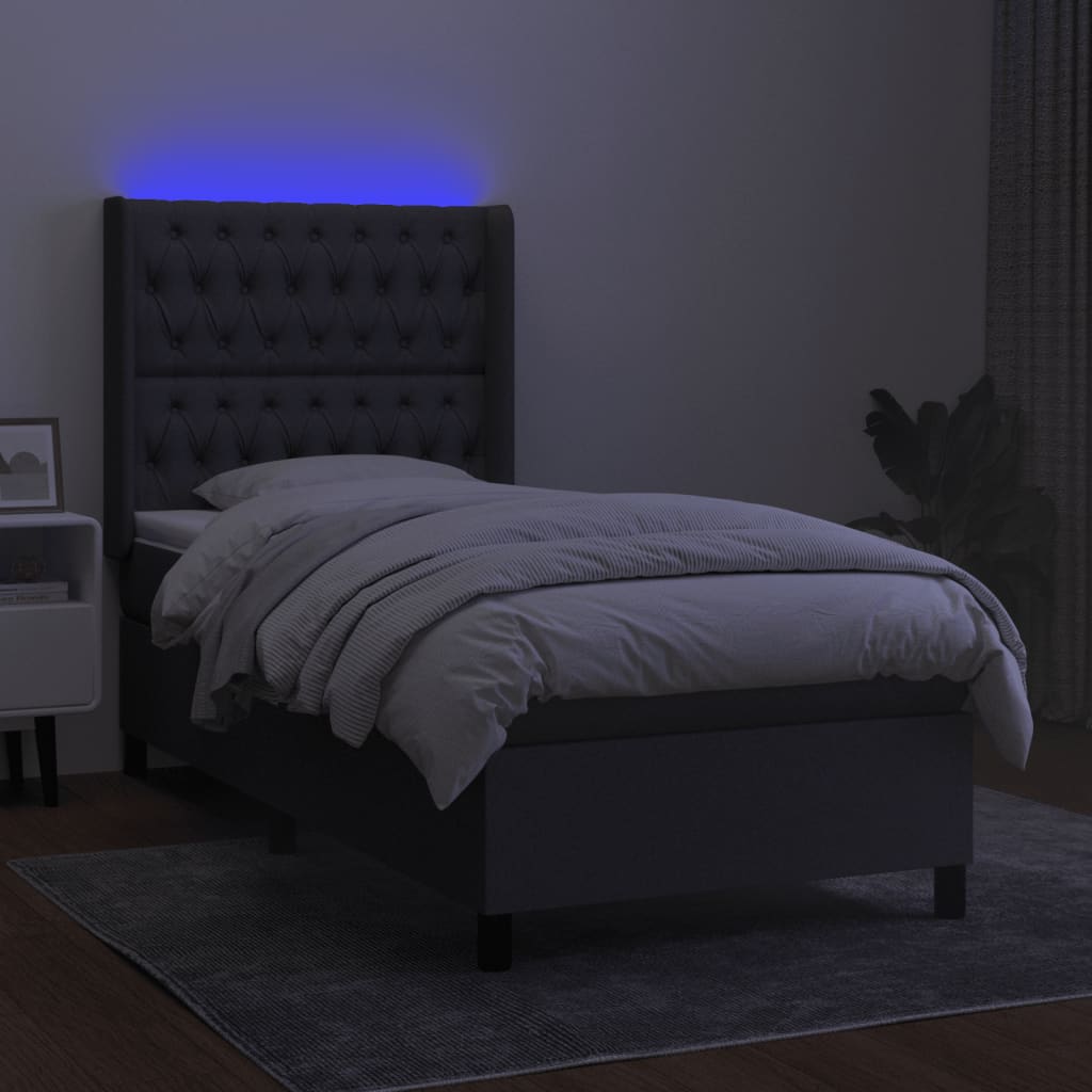 Krevet box spring s madracem LED tamnosivi 90x200 cm tkanina