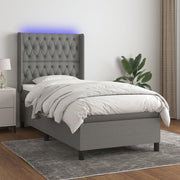 Krevet box spring s madracem LED tamnosivi 90x200 cm tkanina
