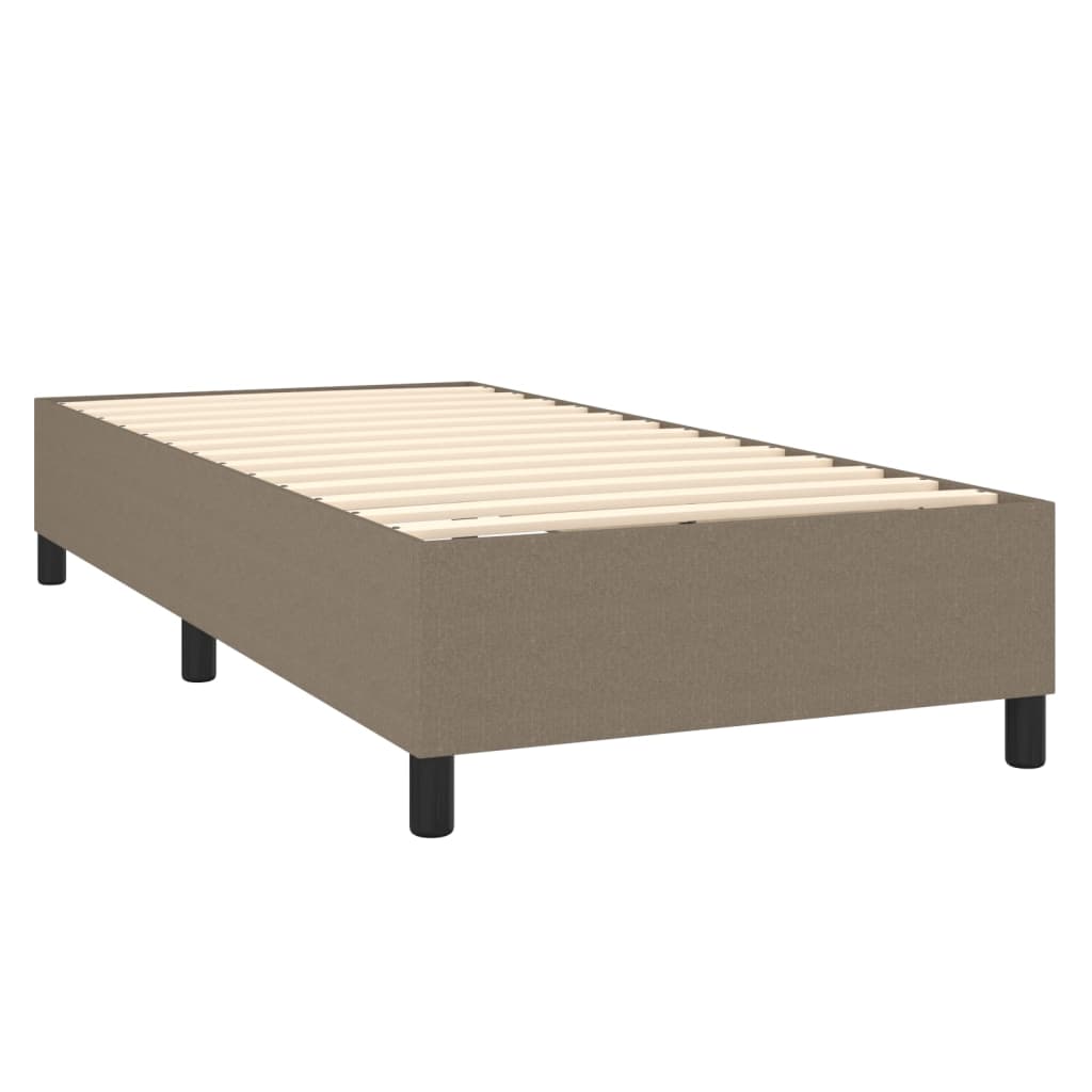 Krevet box spring s madracem LED smeđesivi 90x200 cm tkanina