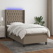 Krevet box spring s madracem LED smeđesivi 90x200 cm tkanina