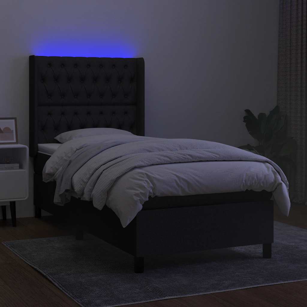 Krevet box spring s madracem LED crni 100x200 cm od tkanine
