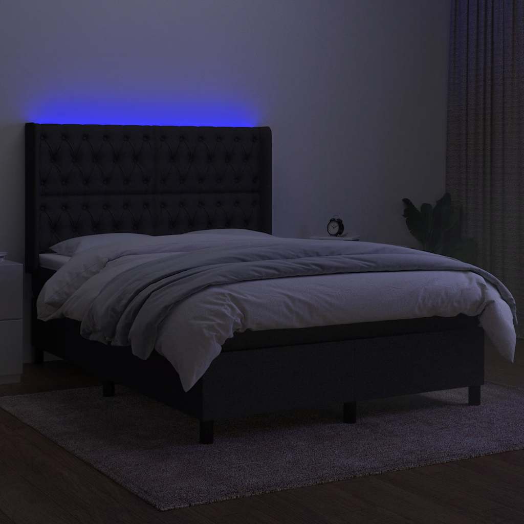 Krevet box spring s madracem LED crni 140x190 cm od tkanine