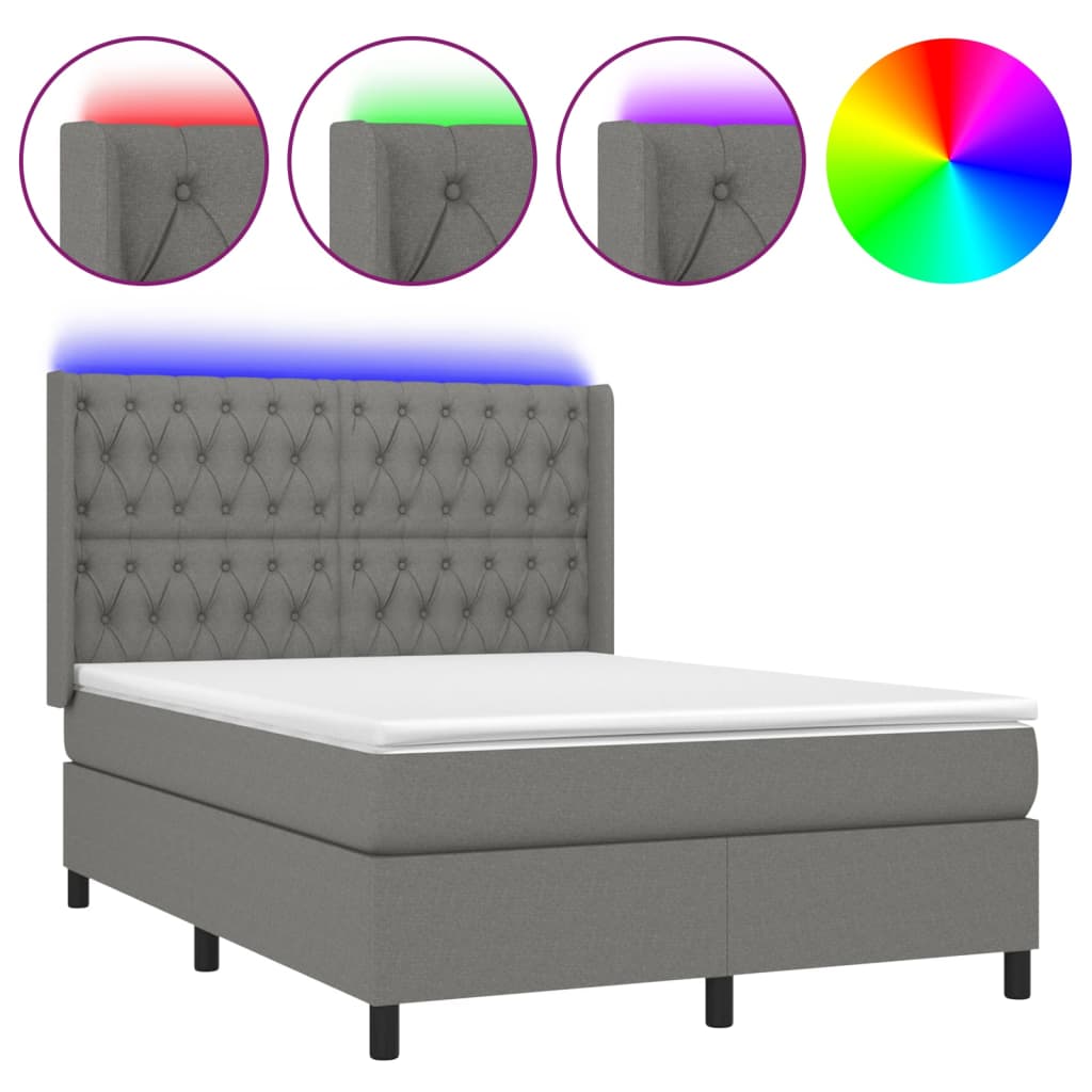 Krevet box spring s madracem LED tamnosivi 140x200 cm tkanina