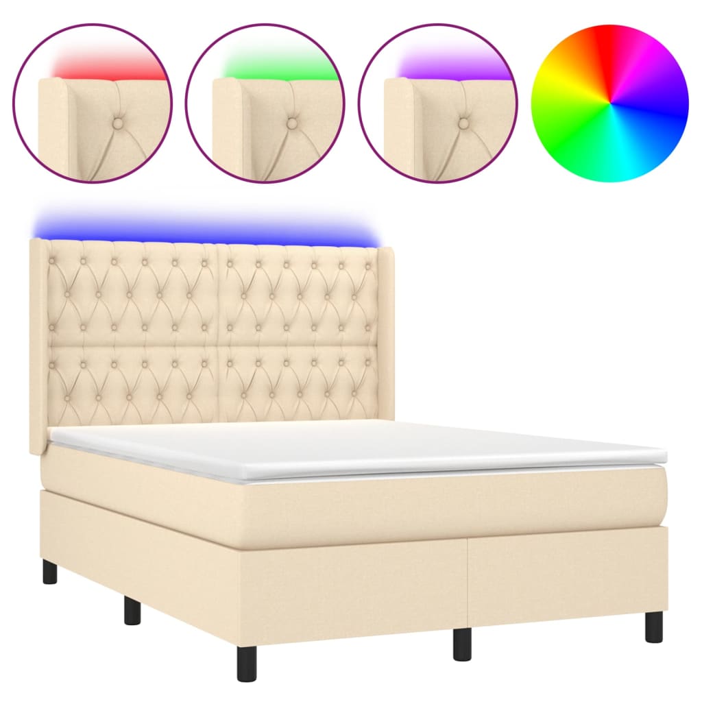 Krevet box spring s madracem LED krem 140x200 cm od tkanine