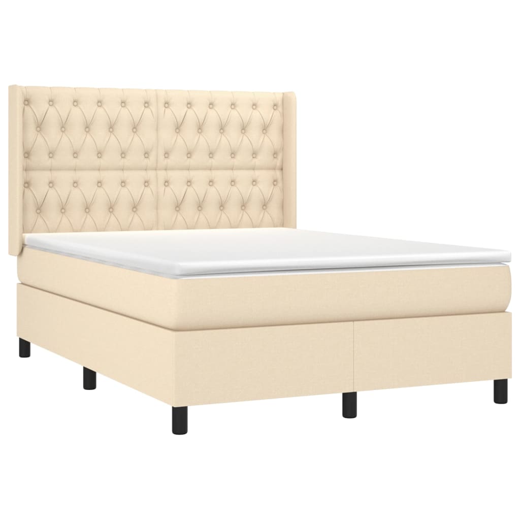 Krevet box spring s madracem LED krem 140x200 cm od tkanine