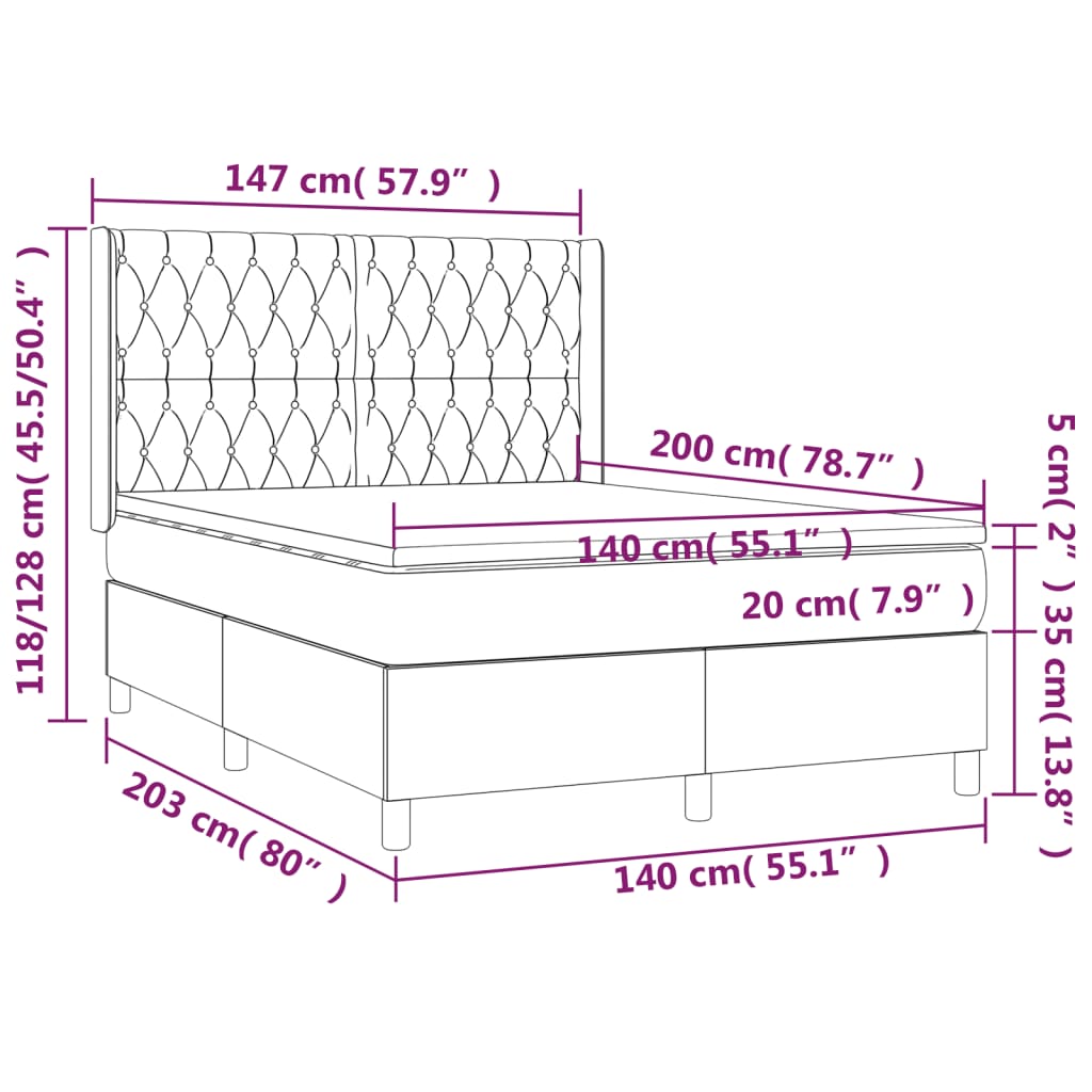 Krevet box spring s madracem LED plavi 140x200 cm od tkanine