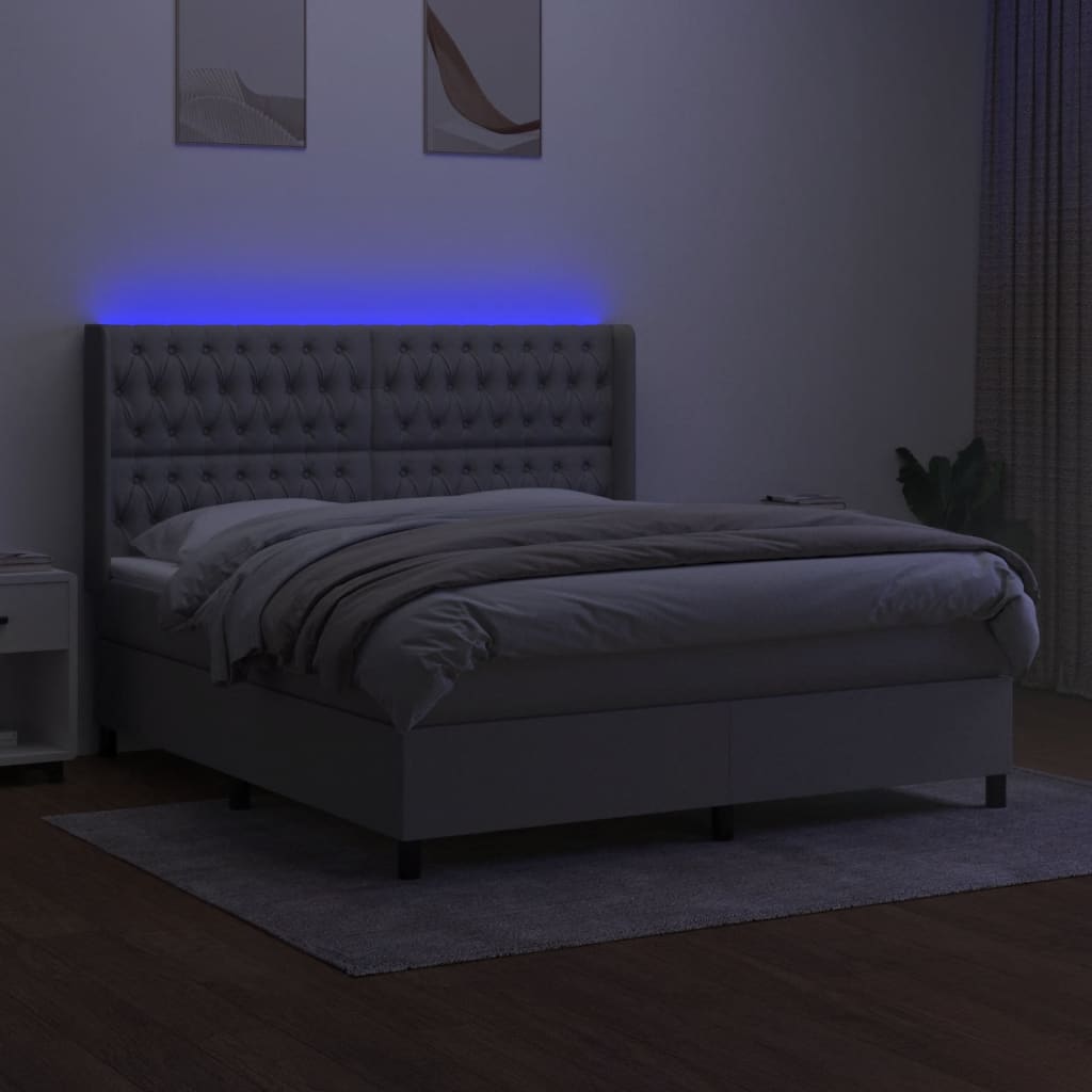 Krevet box spring s madracem LED svjetlosivi 160x200 cm tkanina