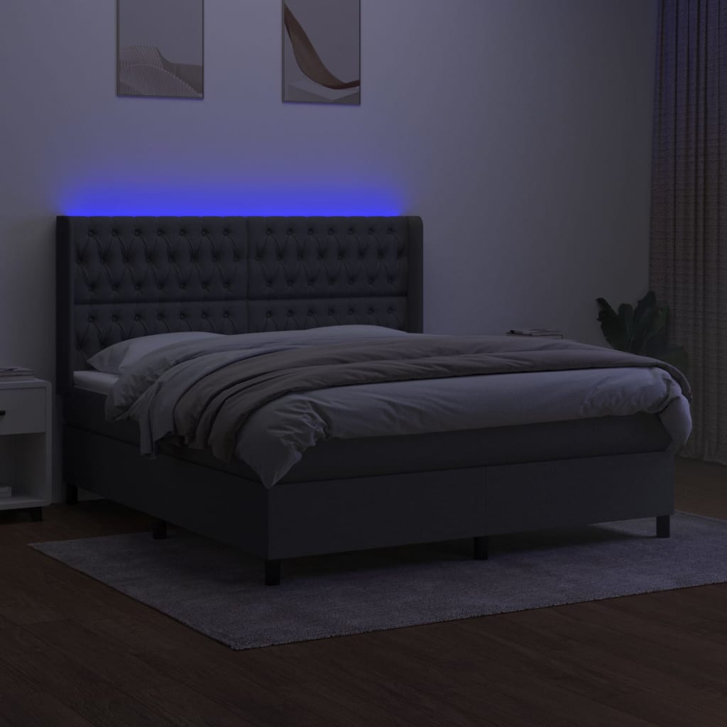 Krevet box spring s madracem LED tamnosivi 160x200 cm tkanina