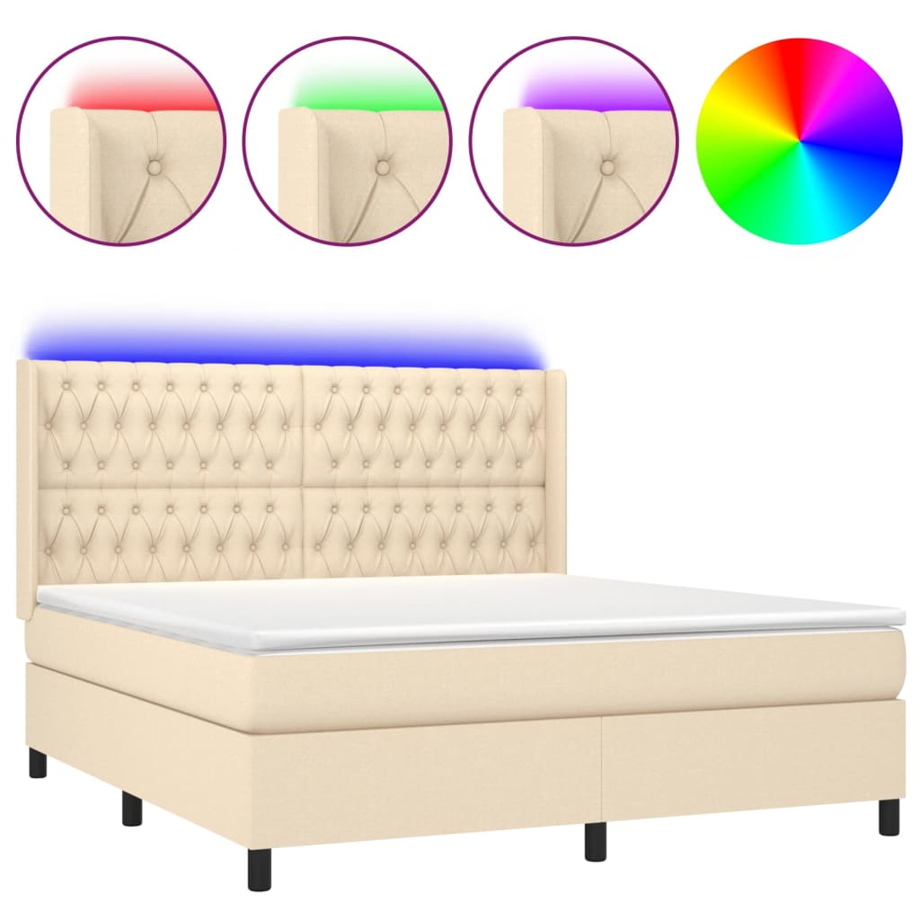 Krevet box spring s madracem LED krem 160x200 cm od tkanine