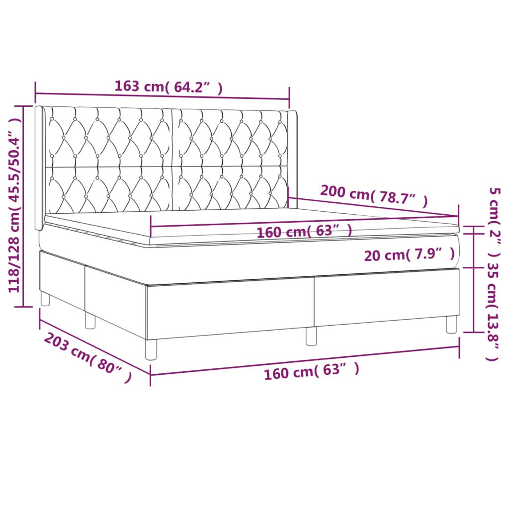 Krevet box spring s madracem LED plavi 160x200 cm od tkanine