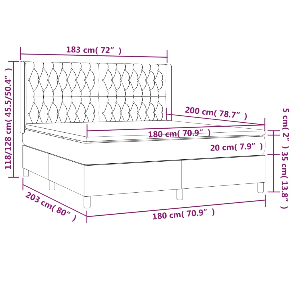 Krevet box spring s madracem LED tamnosivi 180x200 cm tkanina