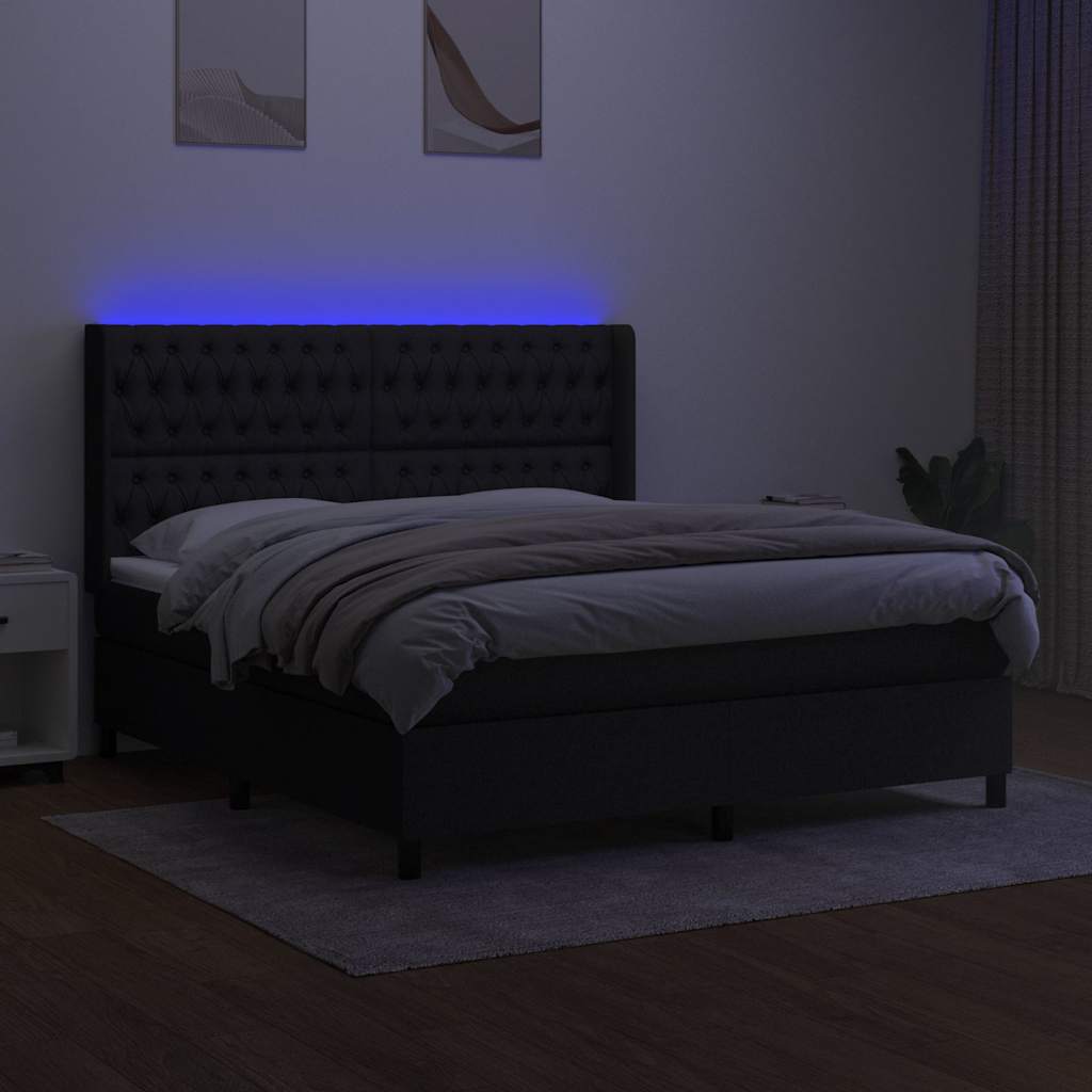 Krevet box spring s madracem LED crni 180x200 cm od tkanine