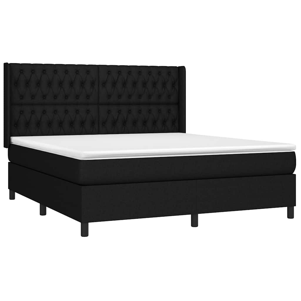 Krevet box spring s madracem LED crni 180x200 cm od tkanine