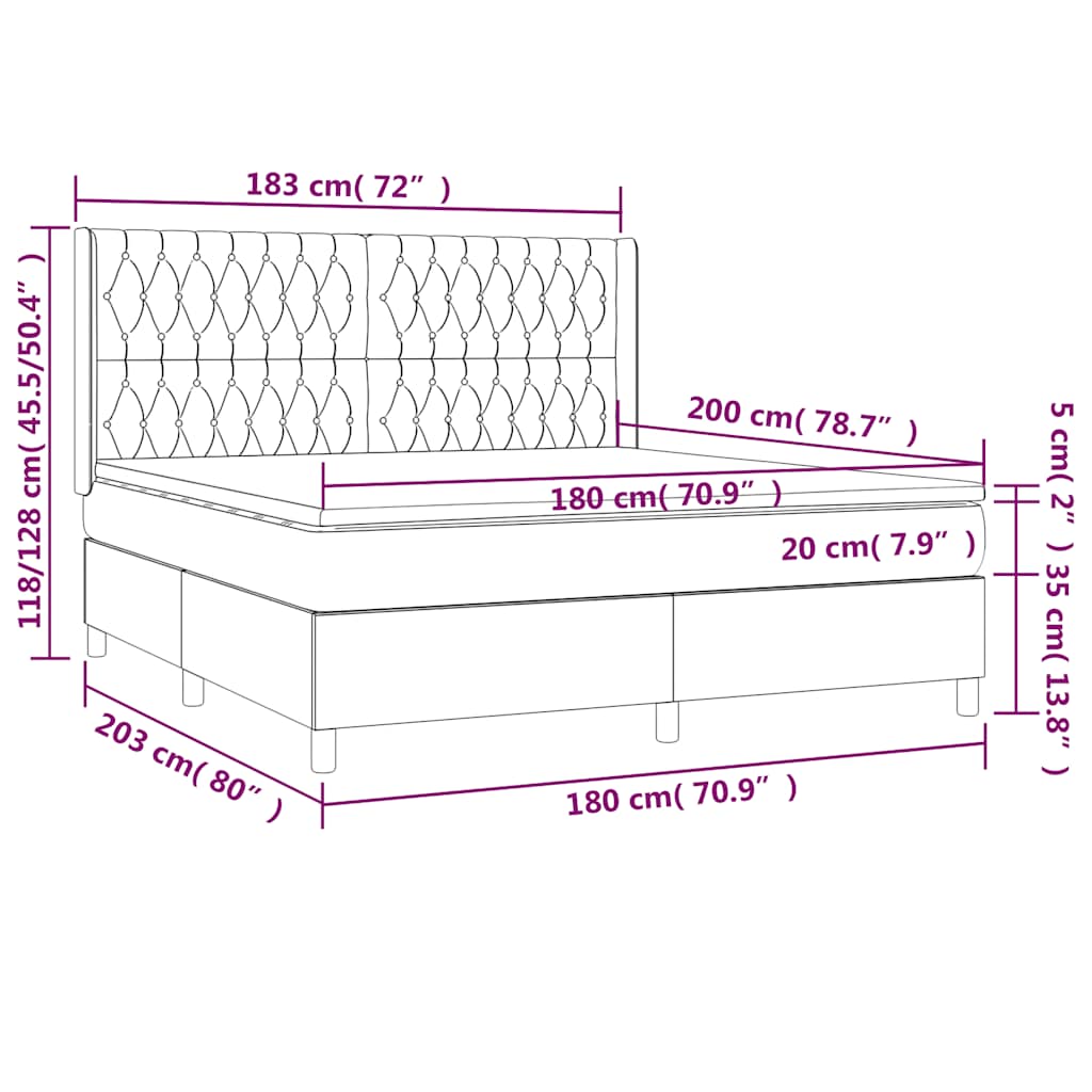 Krevet box spring s madracem LED crni 180x200 cm od tkanine