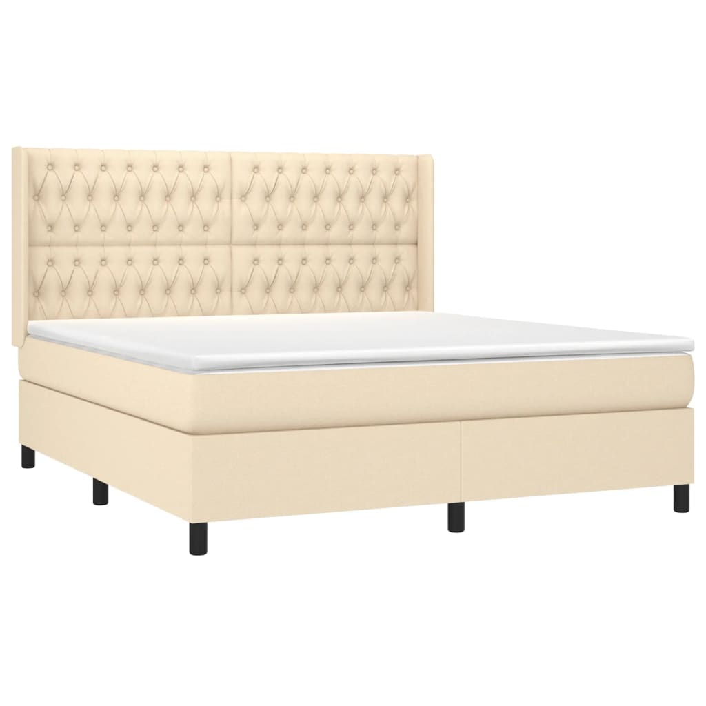 Krevet box spring s madracem LED krem 180x200 cm od tkanine