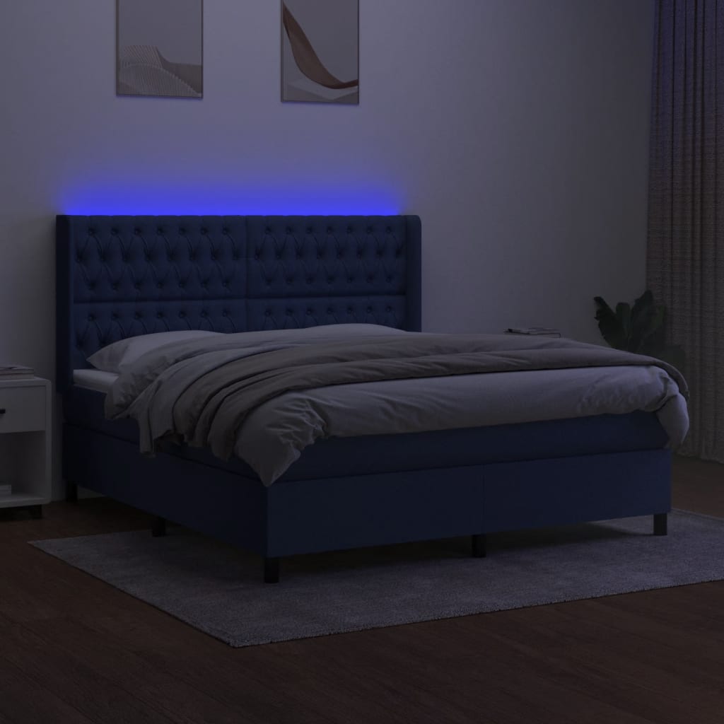 Krevet box spring s madracem LED plavi 180x200 cm od tkanine